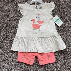 NEW child of mine Heather Gray Top with Coral Flamingo Shorts Set